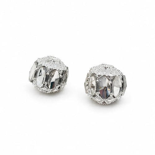 Clear (White) filigree focal beads with marquise-shaped accents and silver-tone detailing