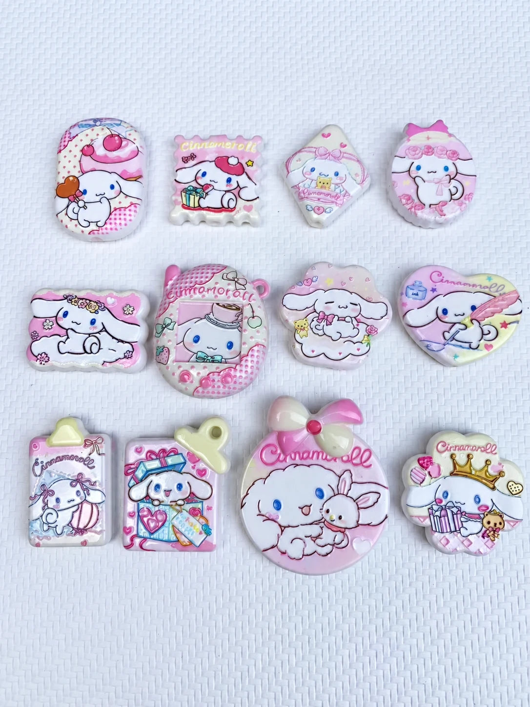Example cinnamoroll raised print acrylic focal bead assortment with printed designs