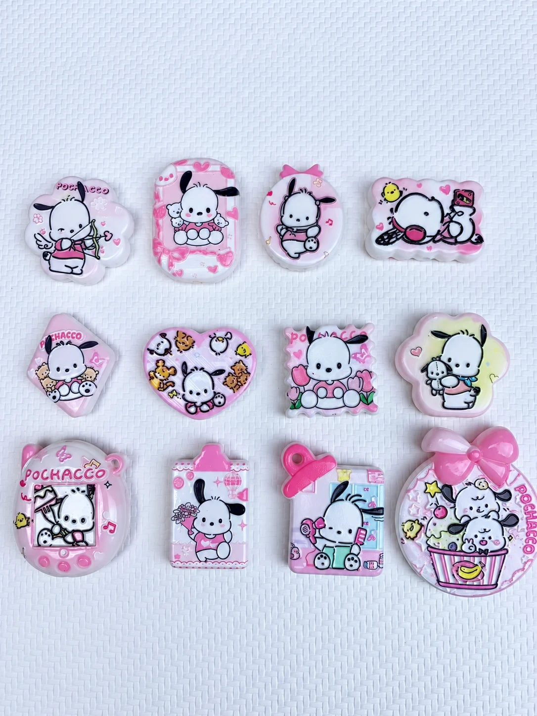 Example pochacco raised print acrylic focal bead assortment with printed designs