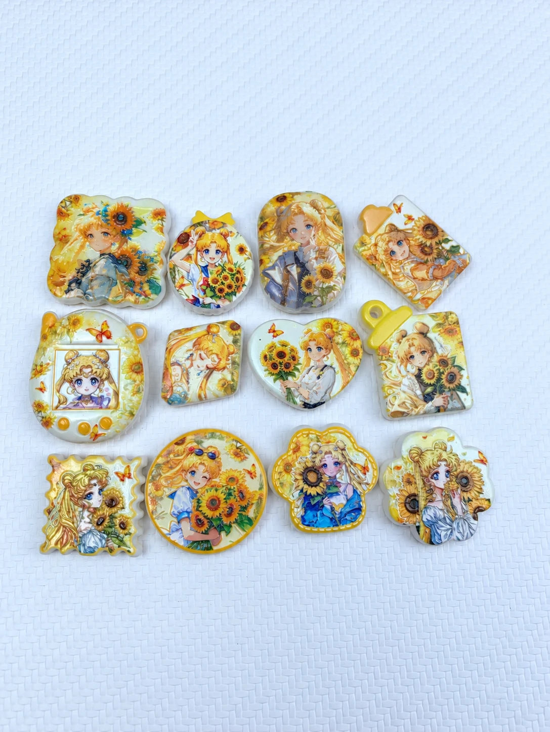Example sailor moon sunflowers acrylic focal bead assortment with printed designs