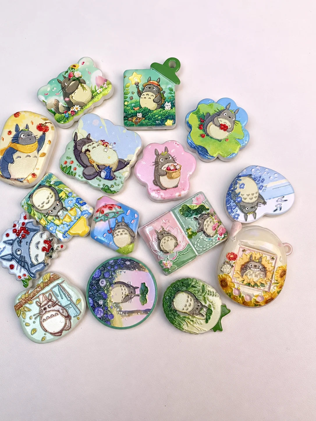Example totoro garden acrylic focal bead assortment with printed designs